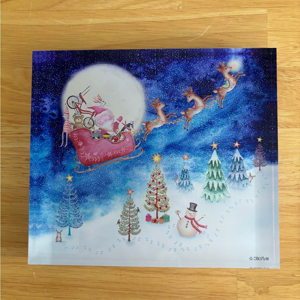 Christmas Santa and Reindeer Acrylic Block Sign